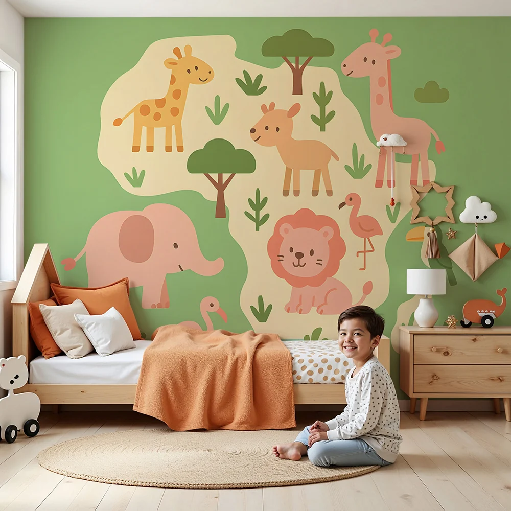 Papel de parede quarto bebê | Пастелни сафари животни