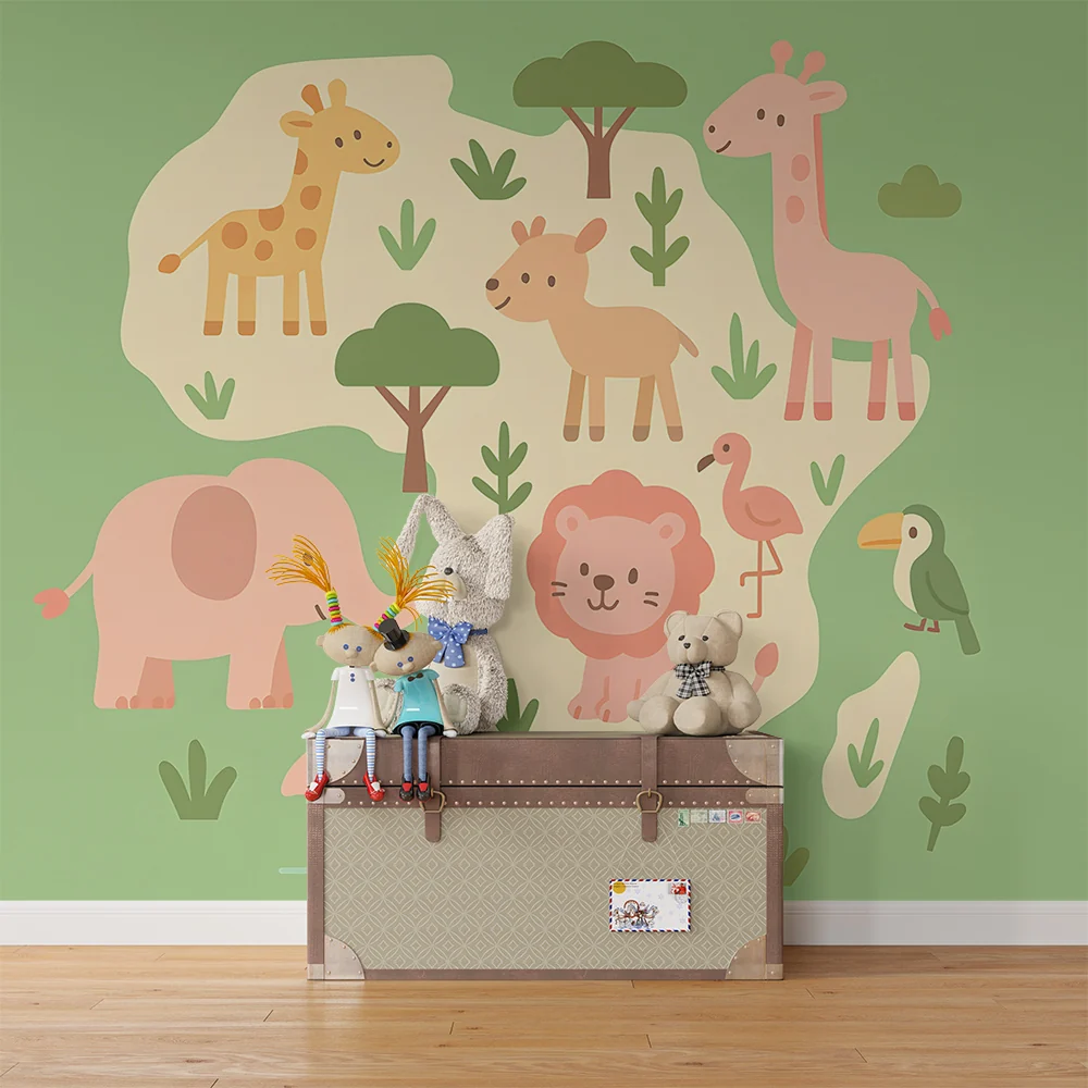 Papel de parede quarto bebê | Пастелни сафари животни