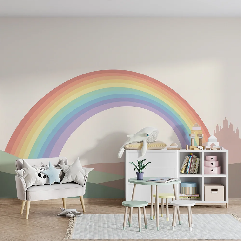 Papel de parede quarto bebê | Пастелената дъга върху нежна пейзаж