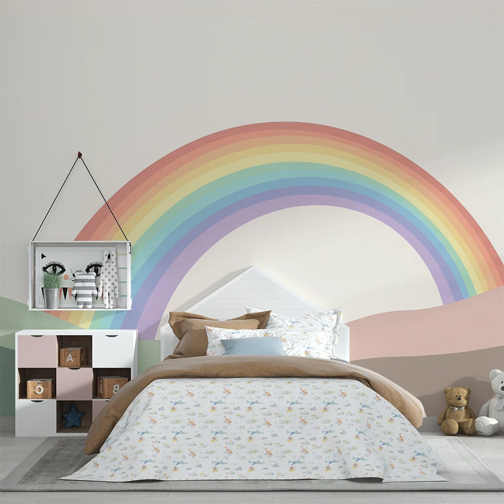 Papel de parede quarto bebê | Пастелената дъга върху нежна пейзаж