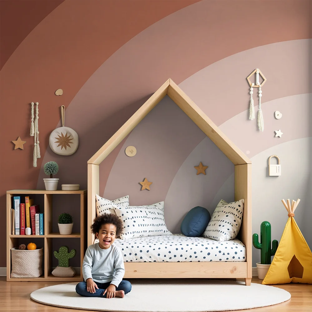 Papel de parede quarto bebê | Цветни дъги в нежни теракотни тонове