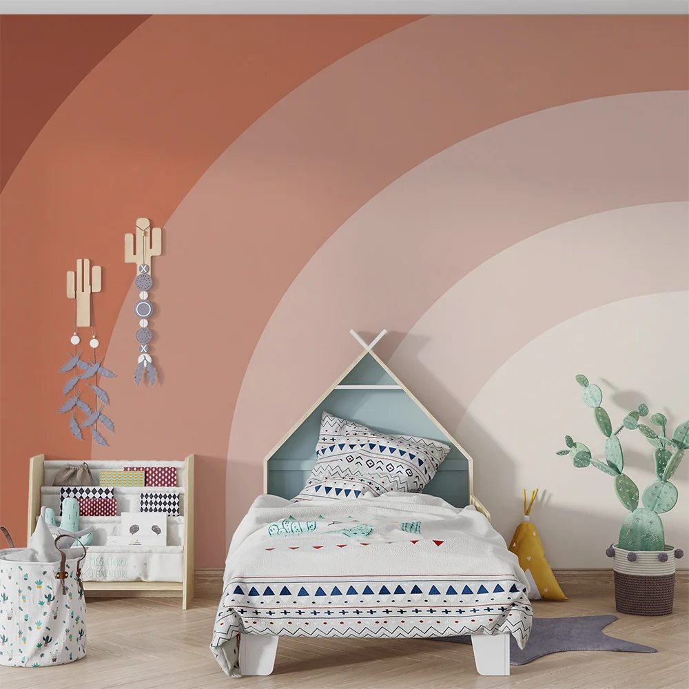 Papel de parede quarto bebê | Цветни дъги в нежни теракотни тонове