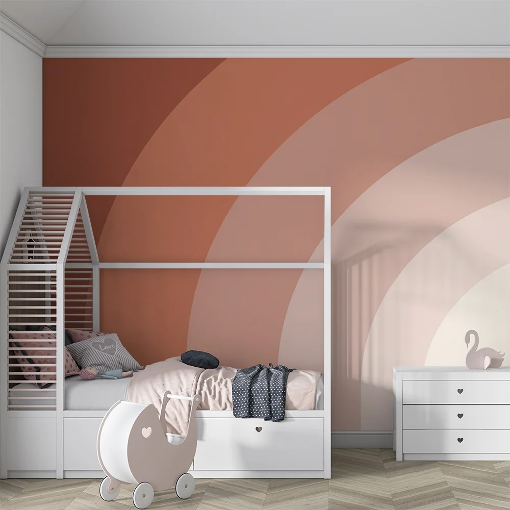 Papel de parede quarto bebê | Цветни дъги в нежни теракотни тонове