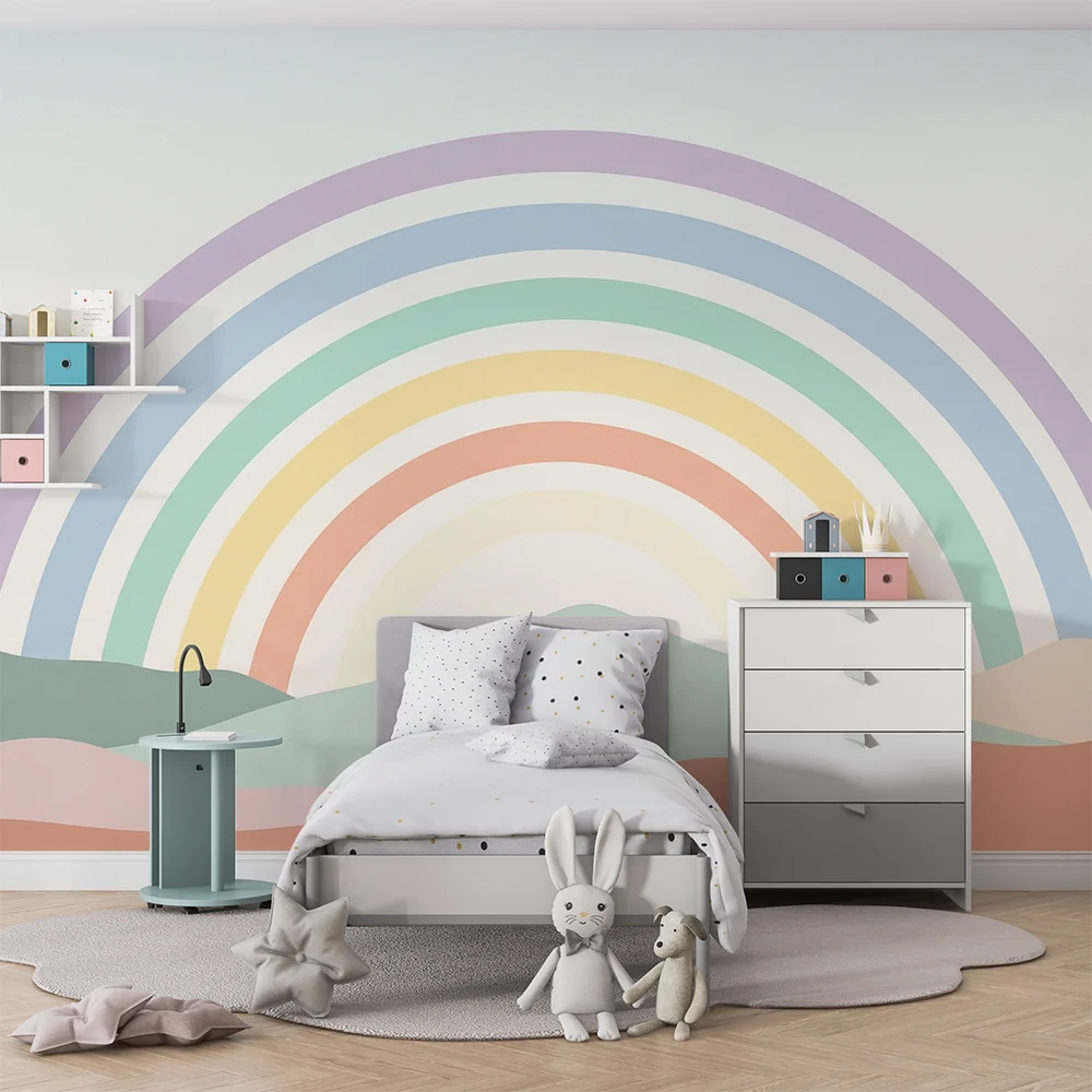 Papel de parede quarto bebê | Пастелената дъга върху нежна пейзажна