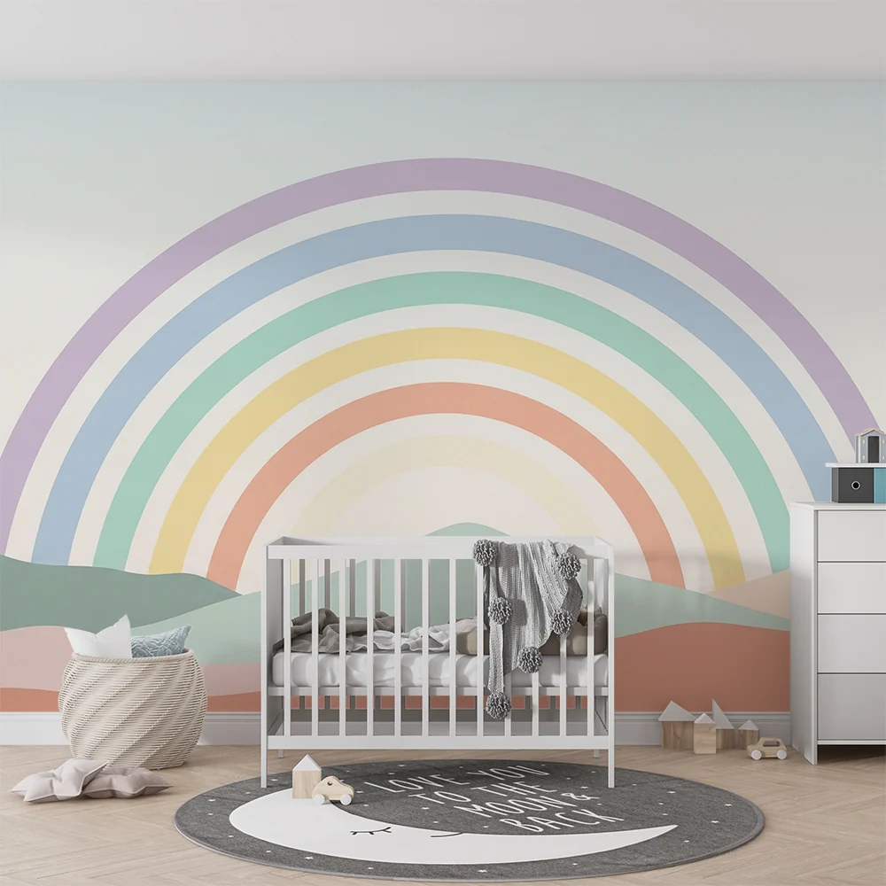 Papel de parede quarto bebê | Пастелената дъга върху нежна пейзажна