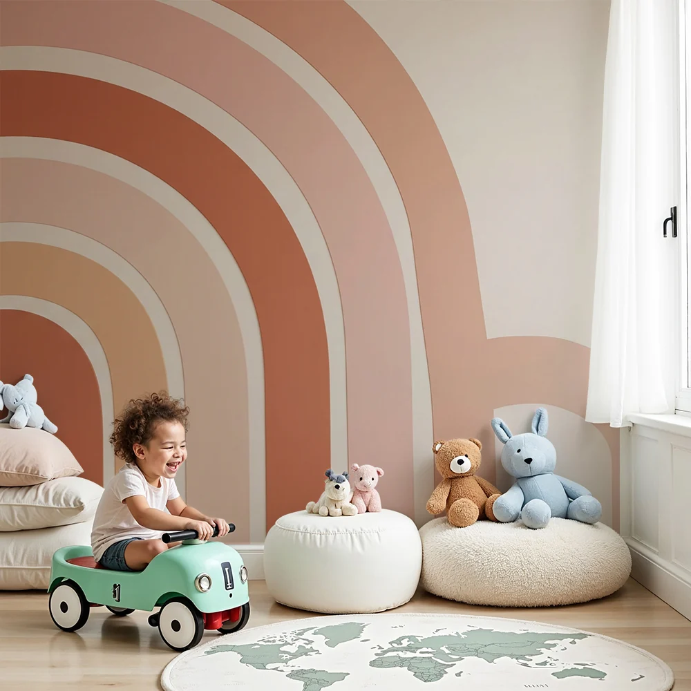Papel de parede quarto bebê | Цветни дъги в нежни и топли тонове