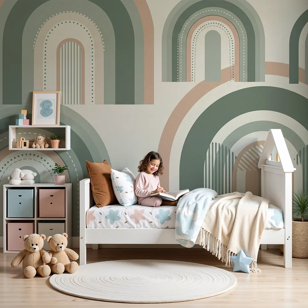 Papel de parede quarto bebê | Цветни дъги и нежни модели