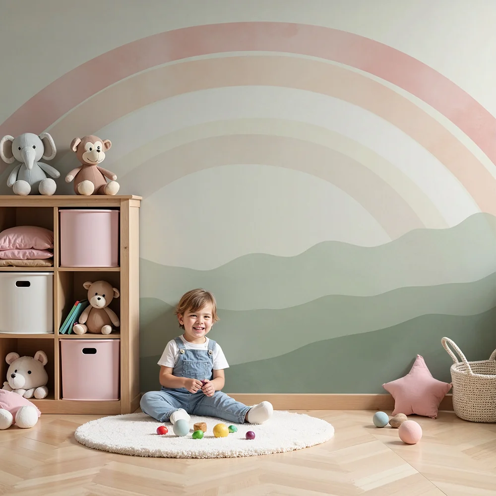 Papel de parede quarto bebê | Пастелен дъга над нежни хълмове