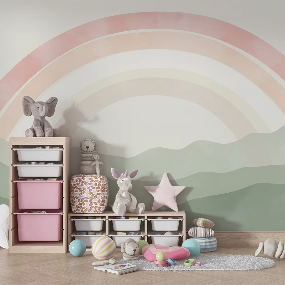 Papel de parede quarto bebê | Пастелен дъга над нежни хълмове