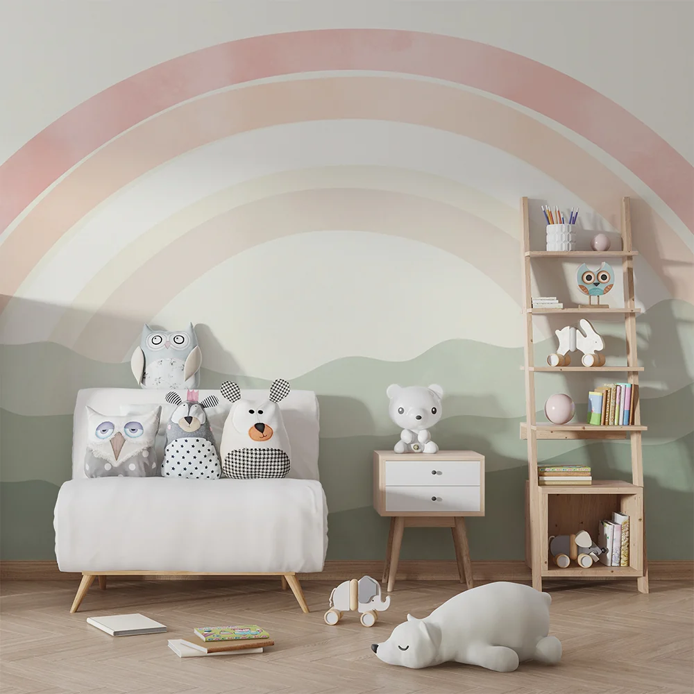Papel de parede quarto bebê | Пастелен дъга над нежни хълмове