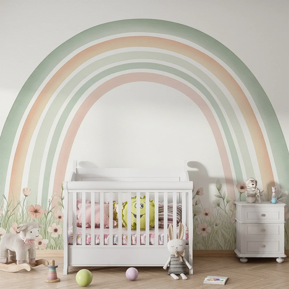 Papel de parede quarto bebê | Пастелен дъга и диви цветя