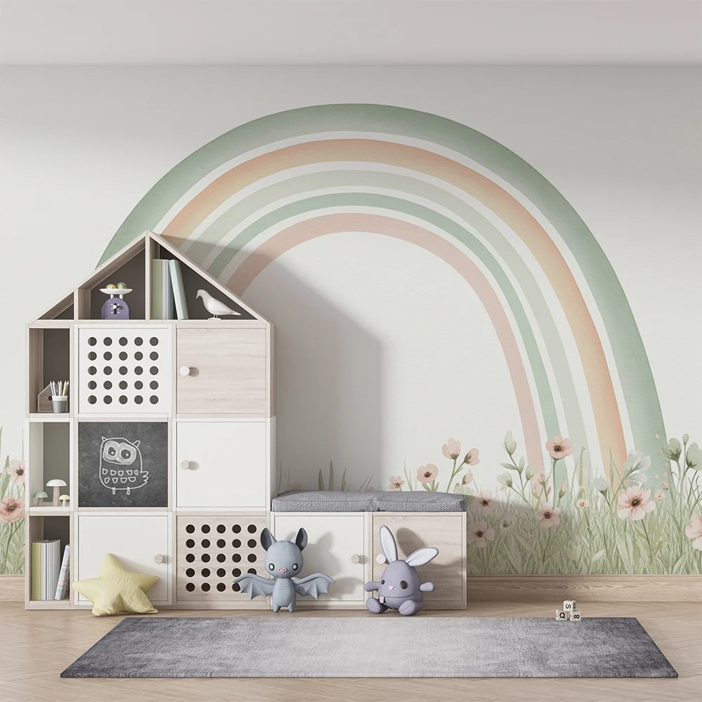 Papel de parede quarto bebê | Пастелен дъга и диви цветя