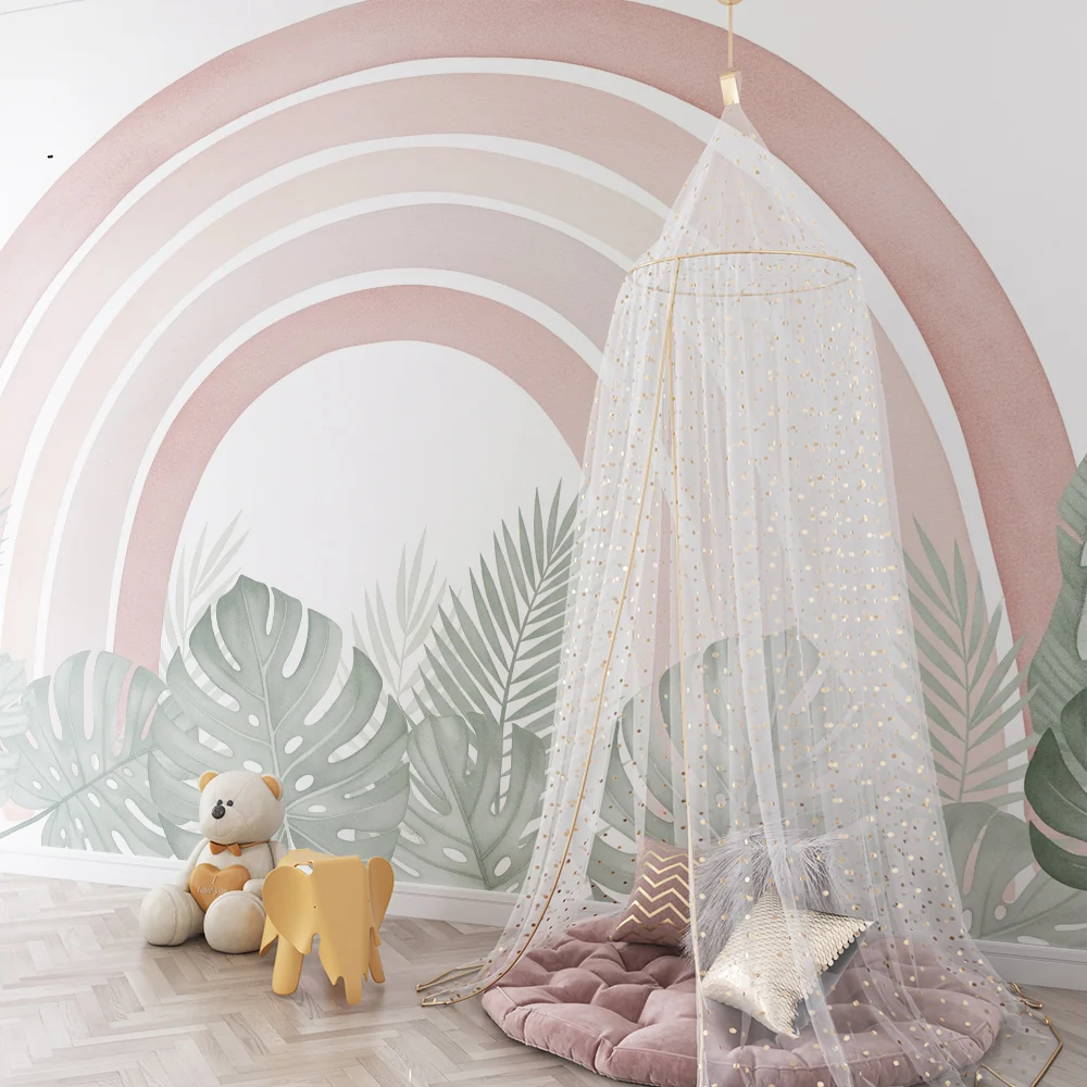 Papel de parede quarto bebê | Пастелна дъга пред красива тропическа листва