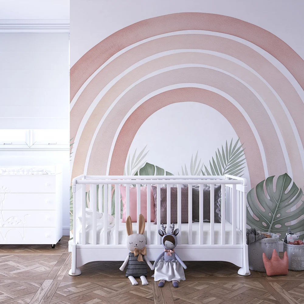 Papel de parede quarto bebê | Пастелна дъга пред красива тропическа листва
