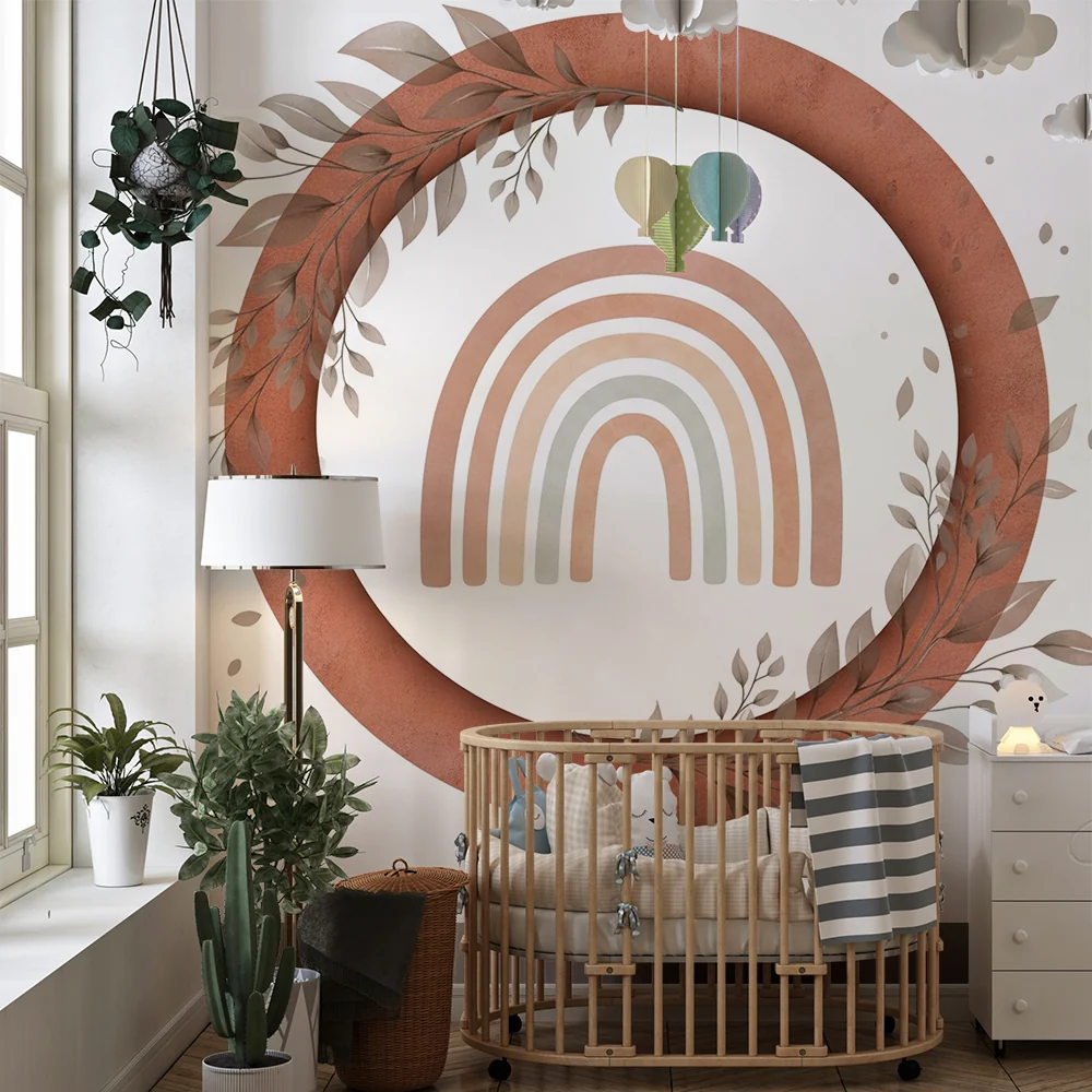 Papel de parede quarto bebê | Дъга в сфера и летящи листа
