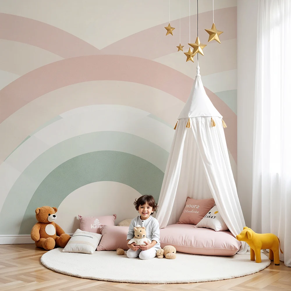 Papel de parede quarto bebê | Меки и пастелни дъги за успокояваща атмосфера