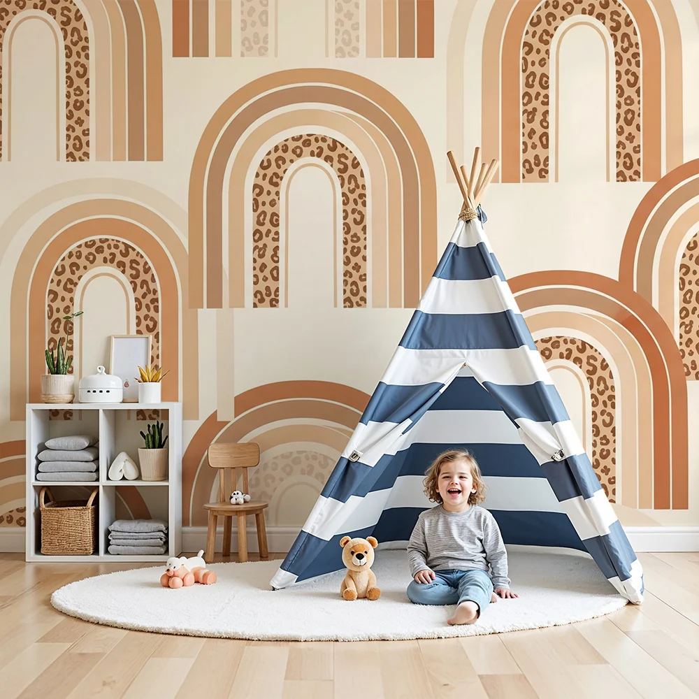 Papel de parede quarto bebê | Меки дъги и леопардови десени