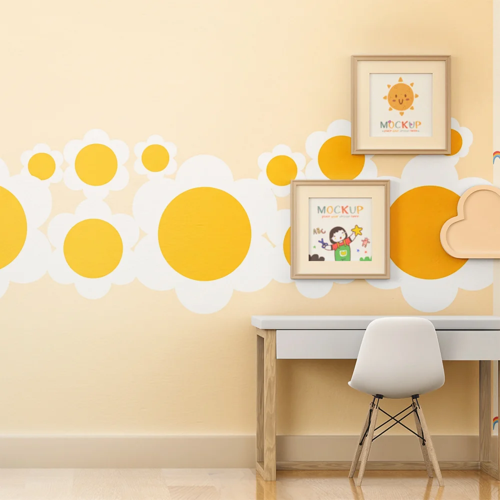 Papel de parede quarto bebê | Жълти цветя и нежни облаци