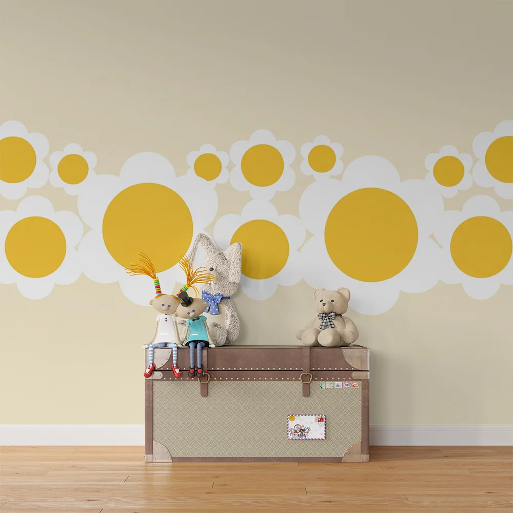 Papel de parede quarto bebê | Жълти цветя и нежни облаци