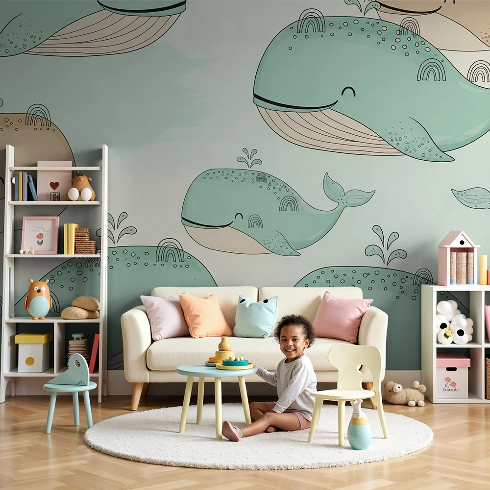 Papel de parede quarto bebê | Весели китове и дъга
