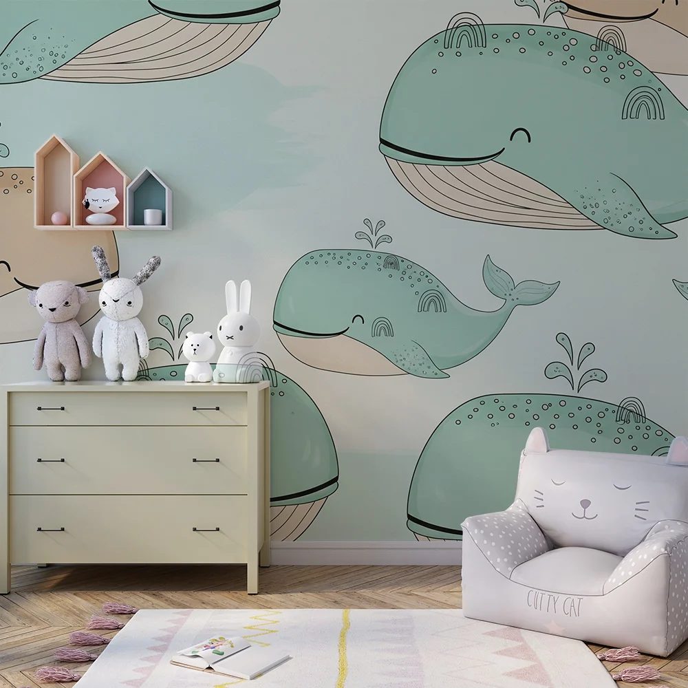 Papel de parede quarto bebê | Весели китове и дъга
