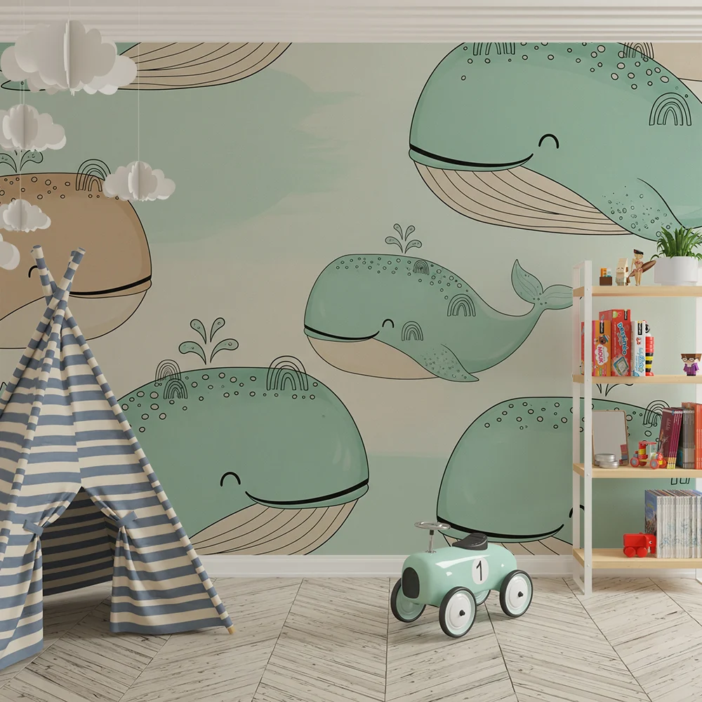 Papel de parede quarto bebê | Весели китове и дъга