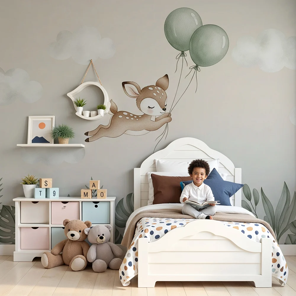 Papel de parede quarto bebê | Летяща еленка с балони