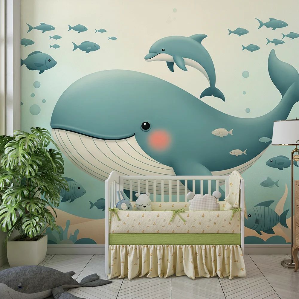 Papel de parede quarto bebê | Весела китка и морски приятели в умиряващо подводно свят