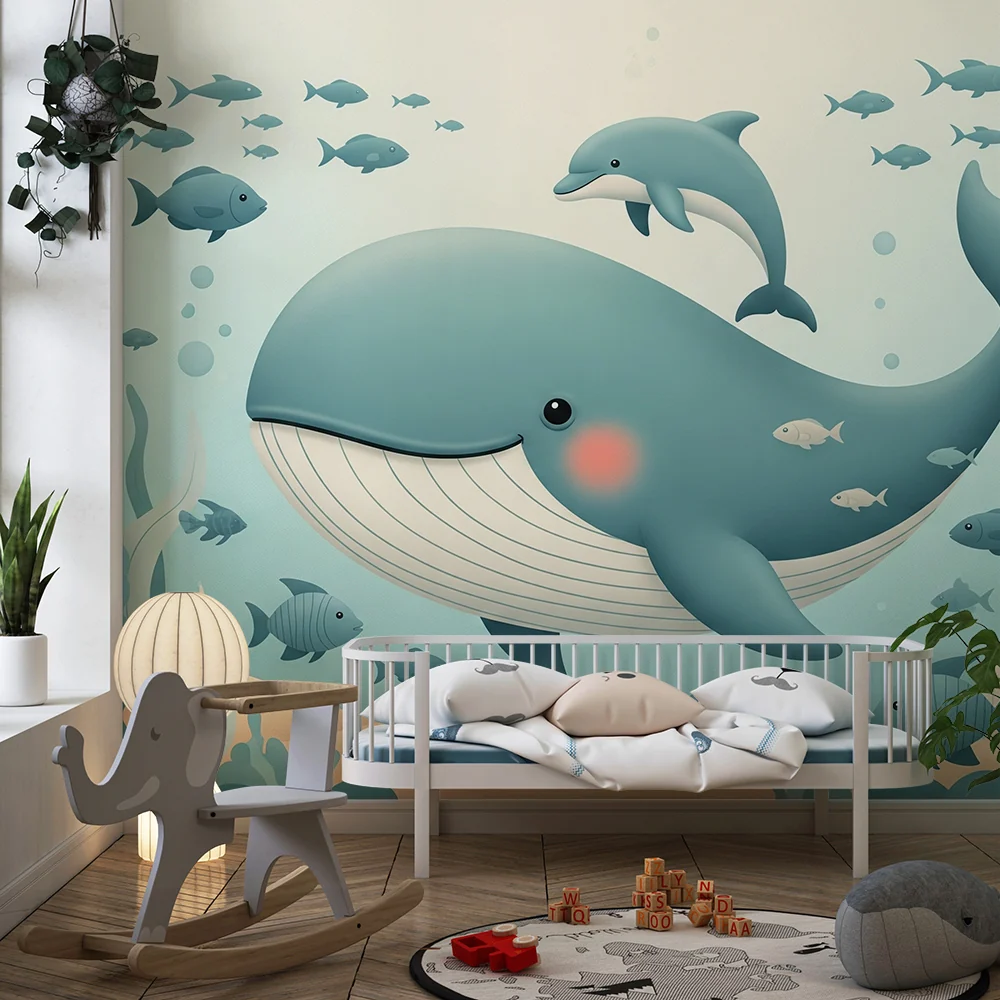 Papel de parede quarto bebê | Весела китка и морски приятели в умиряващо подводно свят