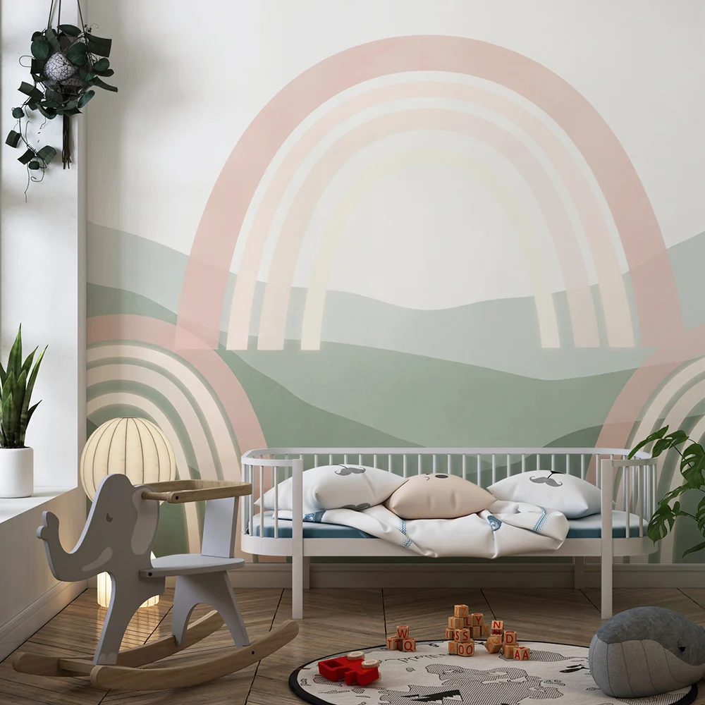 Papel de parede quarto bebê | Меки дъги върху фон на успокояващи хълмове