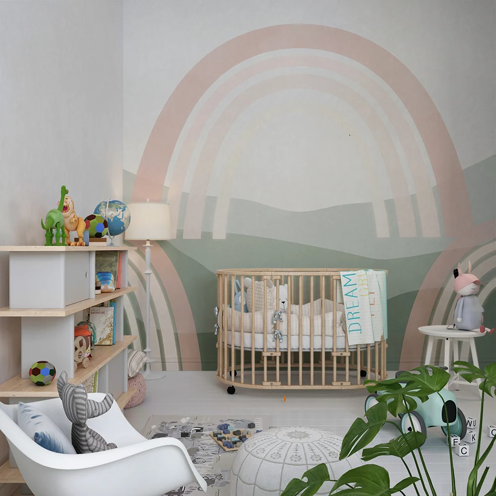 Papel de parede quarto bebê | Меки дъги върху фон на успокояващи хълмове