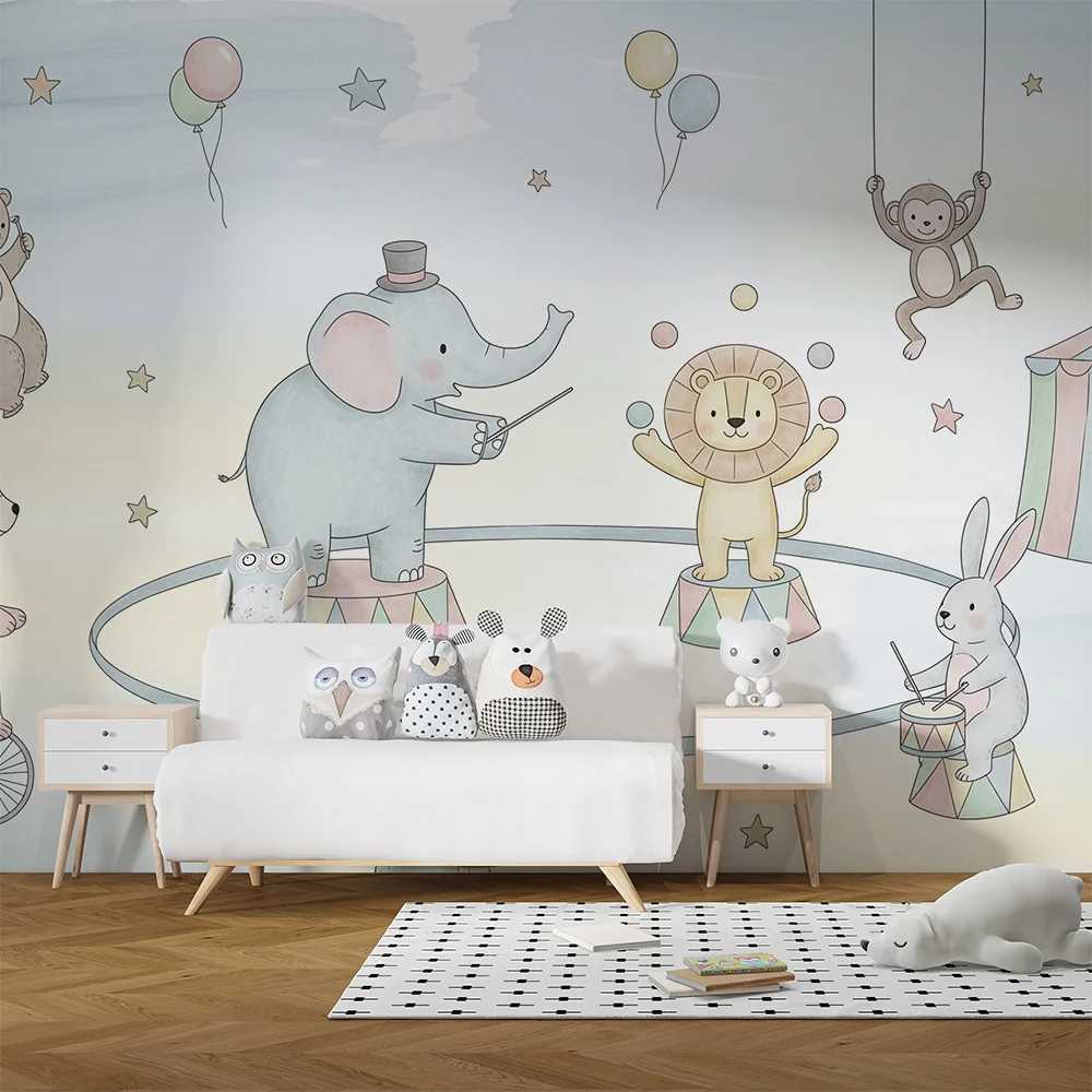 Papel de parede quarto bebê | Очарователен цирк с забавни животни