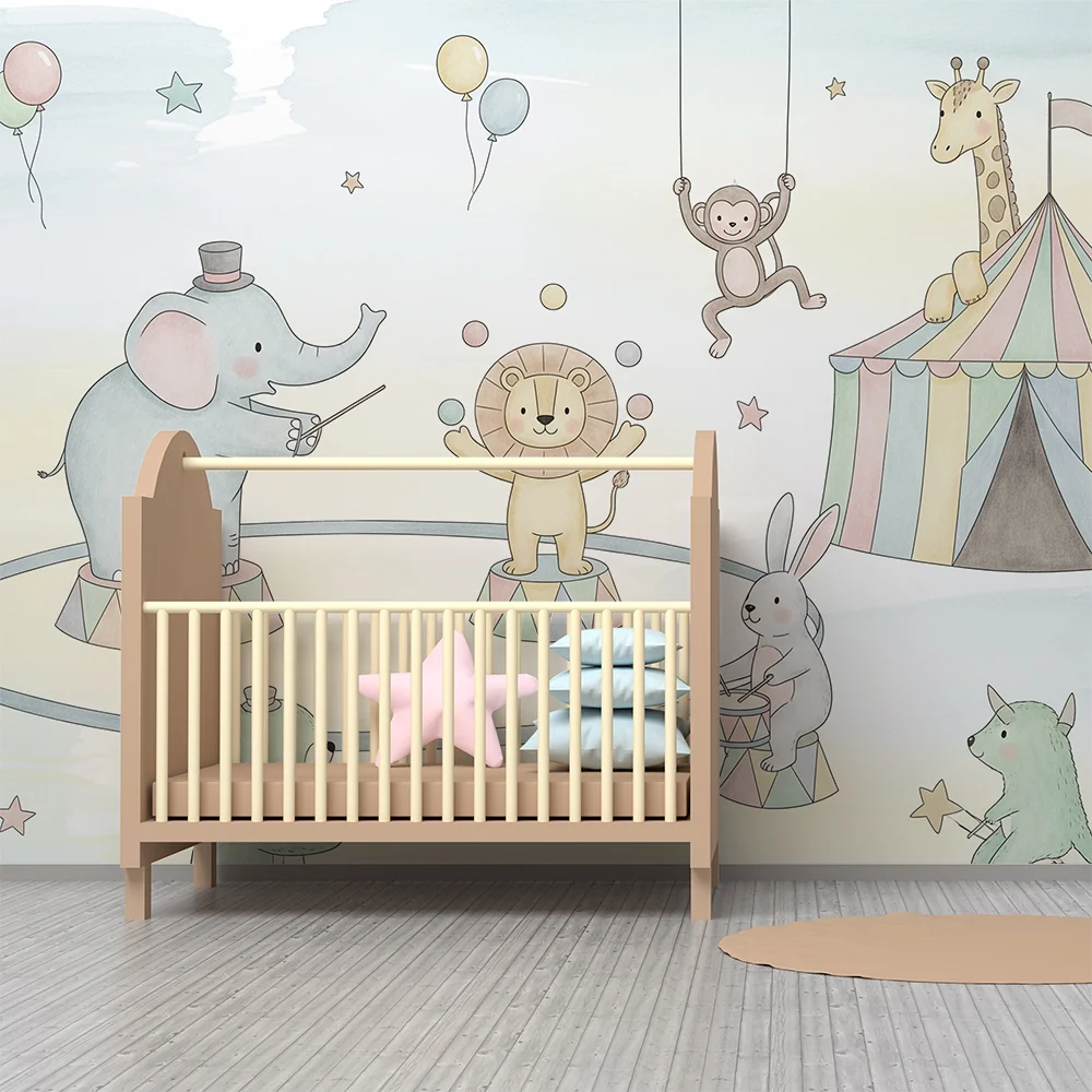 Papel de parede quarto bebê | Очарователен цирк с забавни животни
