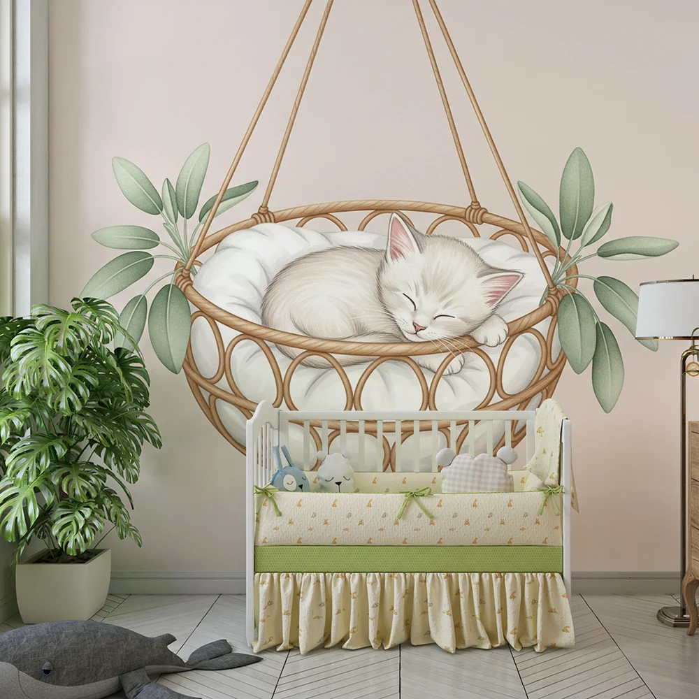 Papel de parede quarto bebê | Коте, спящо в окачена кошара