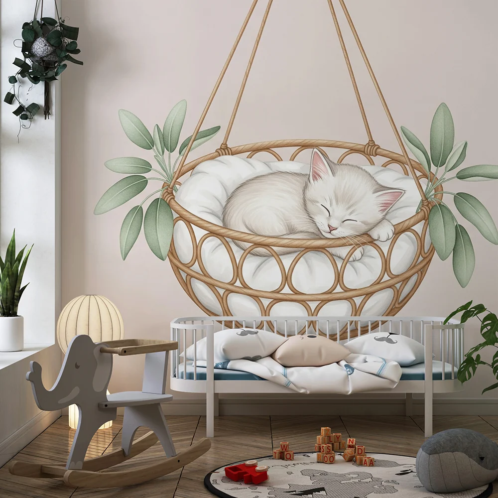 Papel de parede quarto bebê | Коте, спящо в окачена кошара