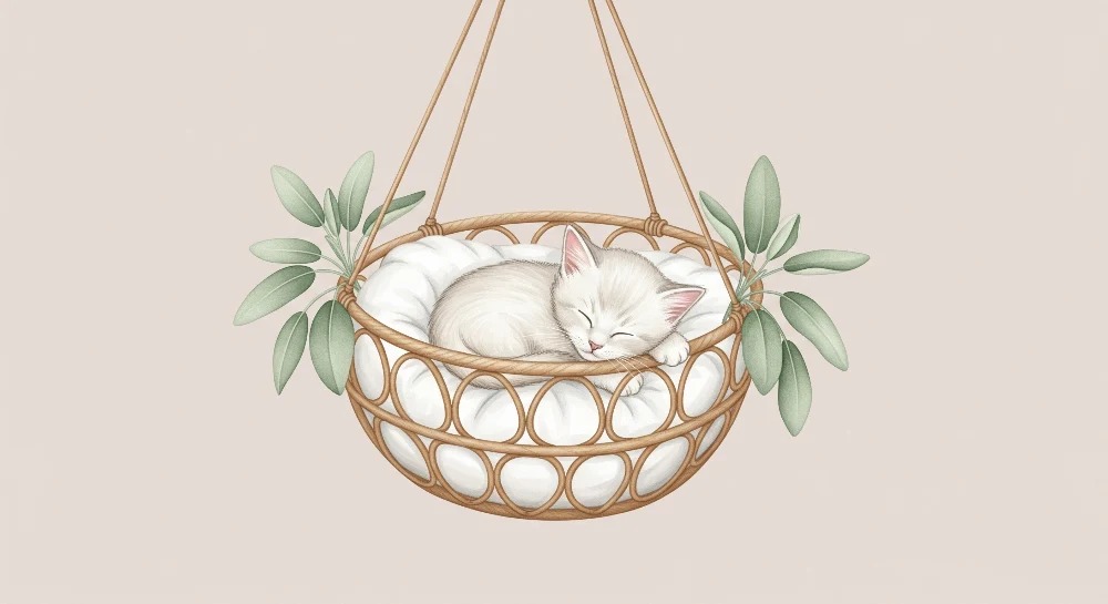 Papel de parede quarto bebê | Коте, спящо в окачена кошара