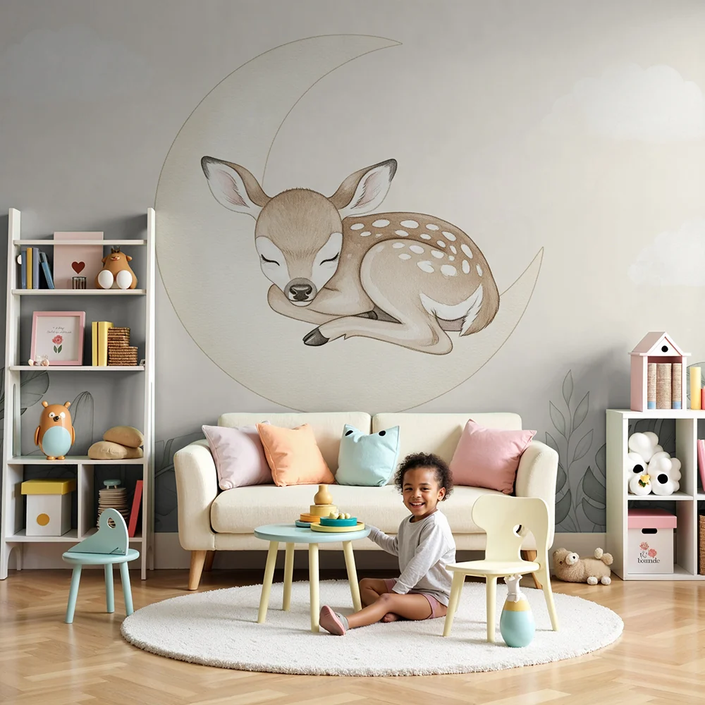 Papel de parede quarto bebê | Сънлива сърна на луната