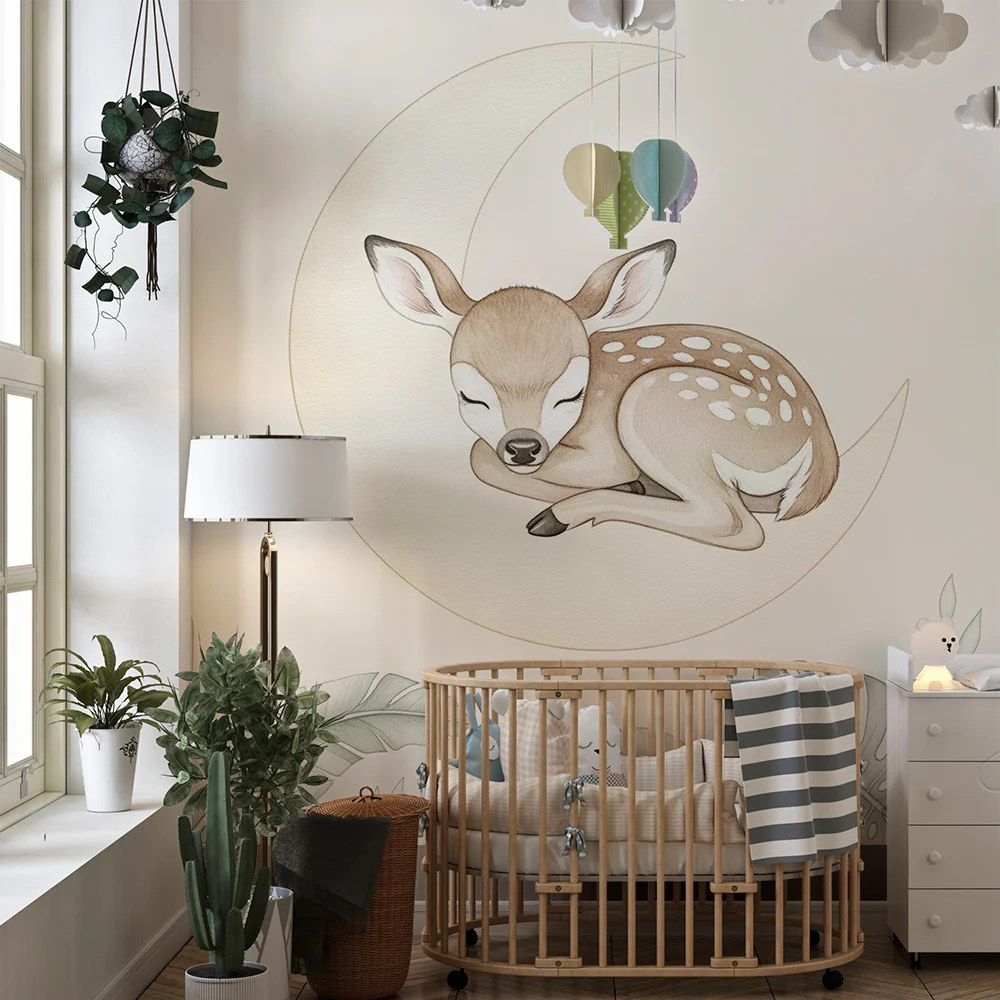 Papel de parede quarto bebê | Сънлива сърна на луната