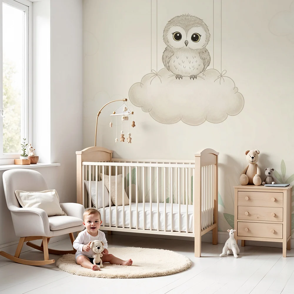 Papel de parede quarto bebê | Симпатична сова на облак