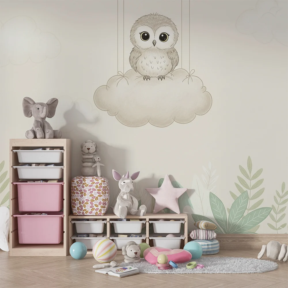 Papel de parede quarto bebê | Симпатична сова на облак