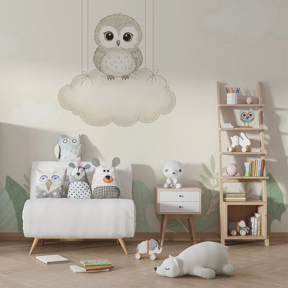 Papel de parede quarto bebê | Симпатична сова на облак