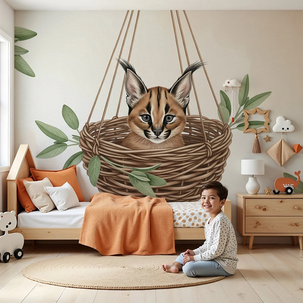Papel de parede quarto bebê | Коте в окачена кошара