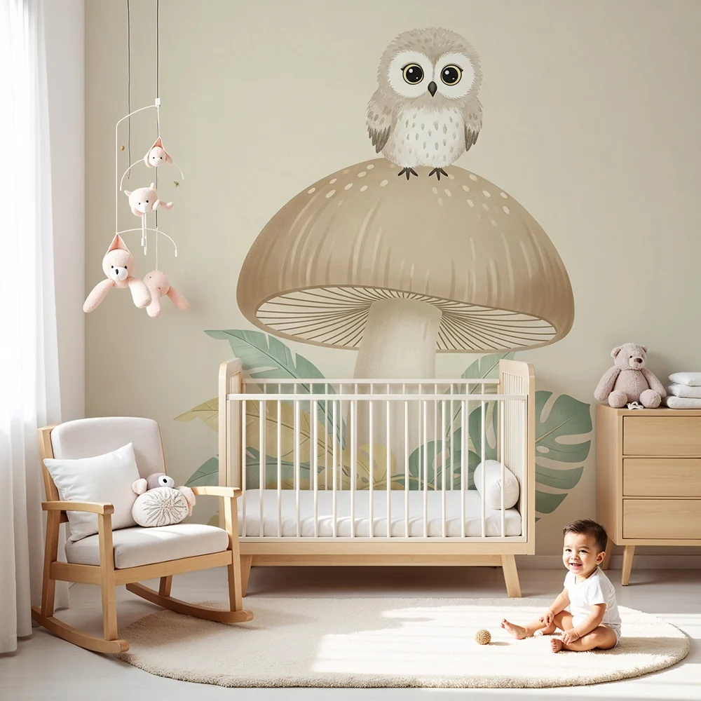 Papel de parede quarto bebê | Симпатична кукумявка на гъба