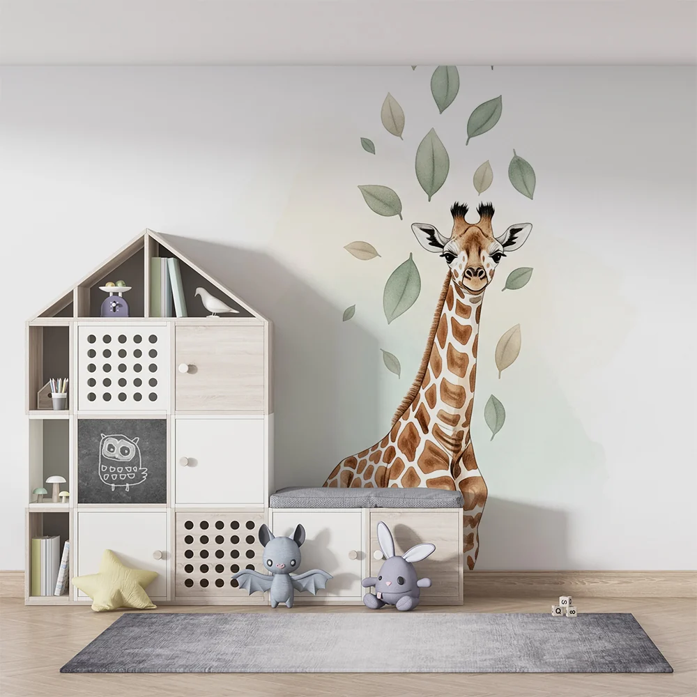 Papel de parede quarto bebê | Жираф и нежни листа
