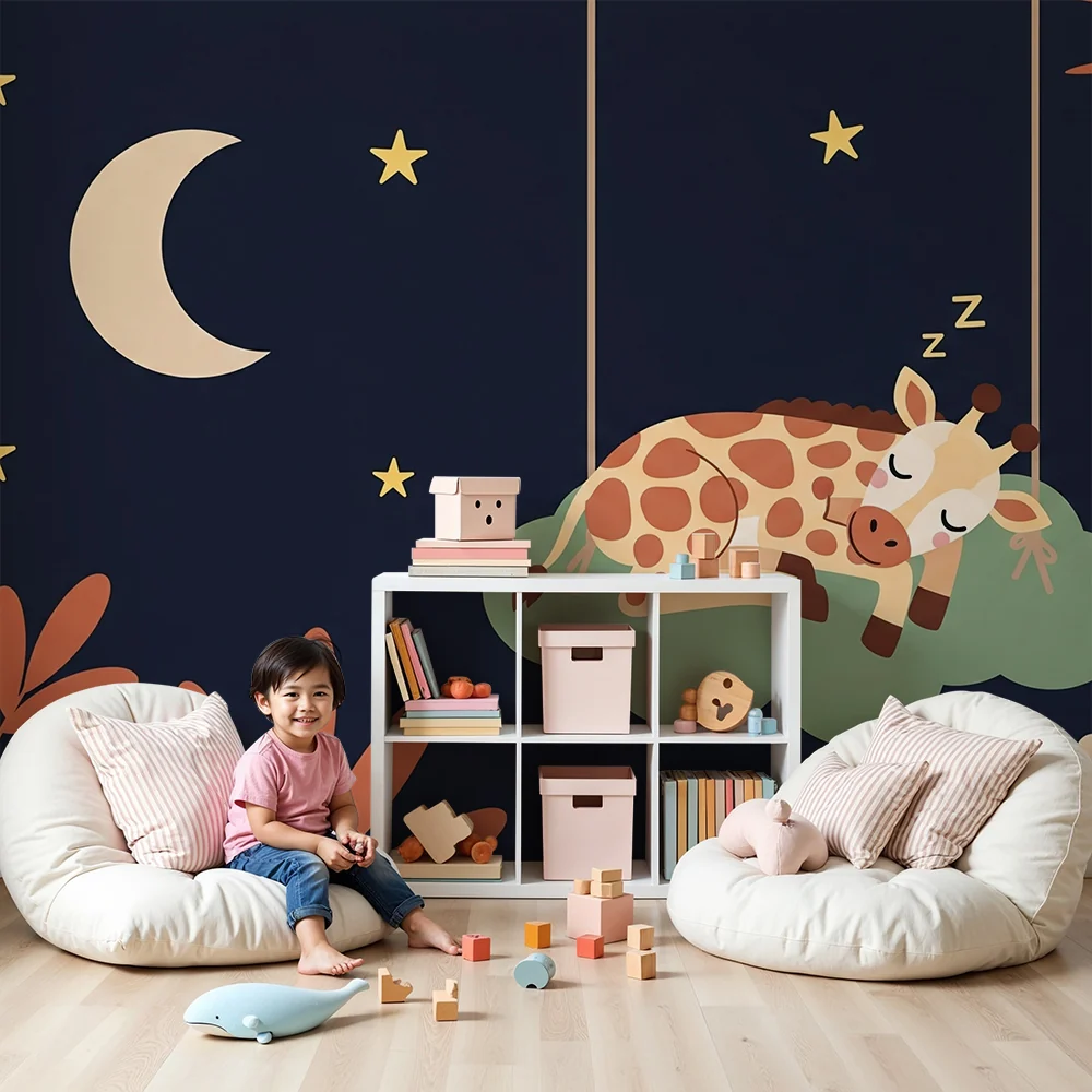 Papel de parede quarto bebê | Заспала жираф под звездите