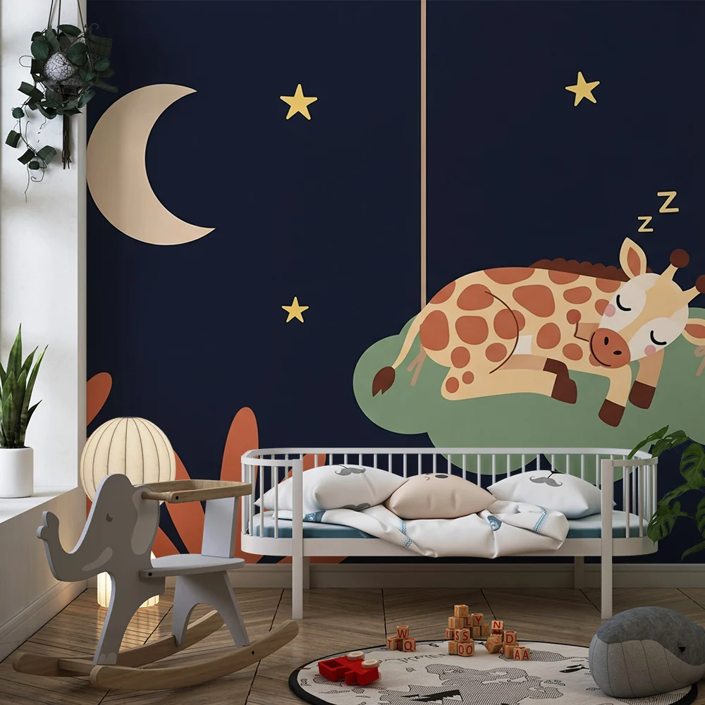Papel de parede quarto bebê | Заспала жираф под звездите