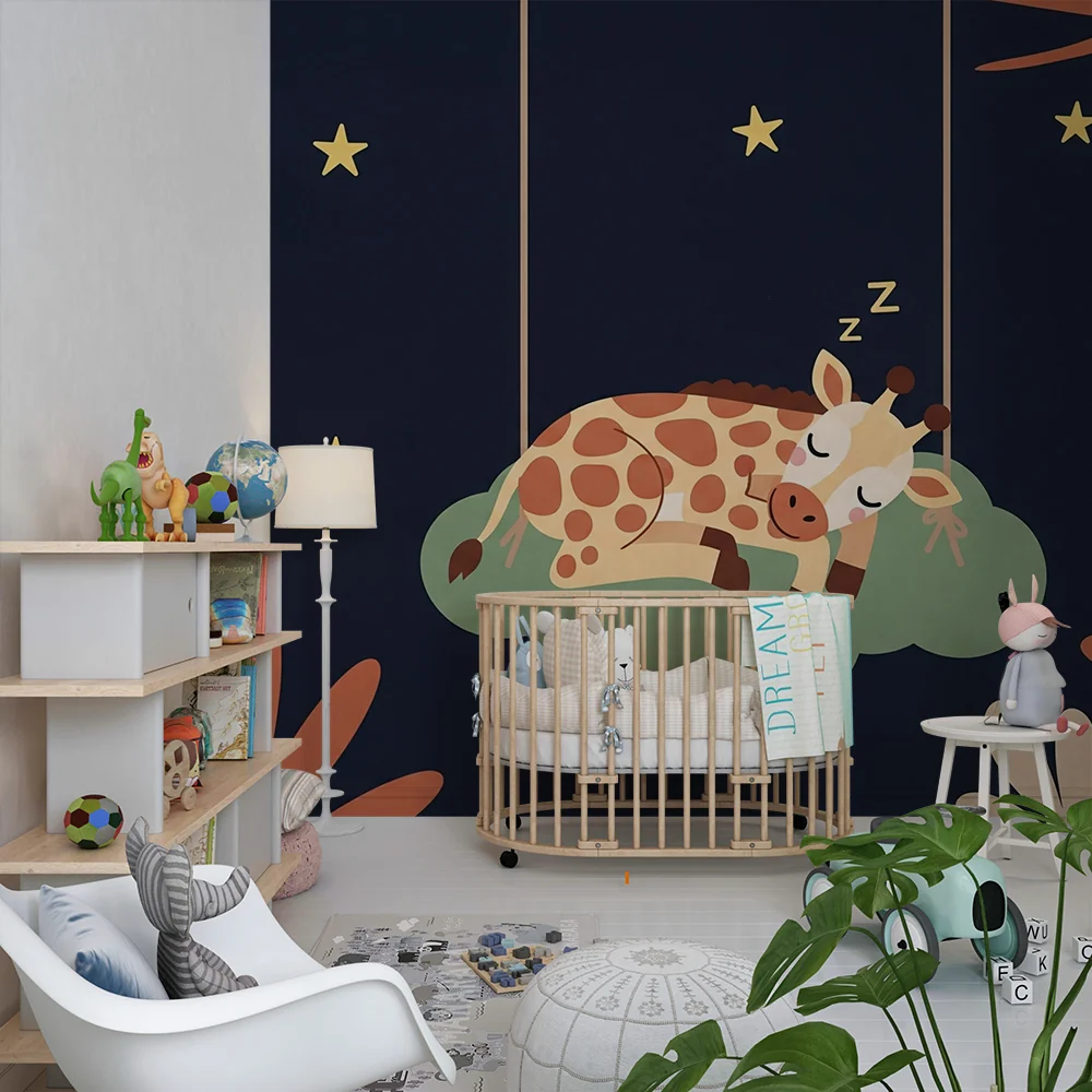 Papel de parede quarto bebê | Заспала жираф под звездите