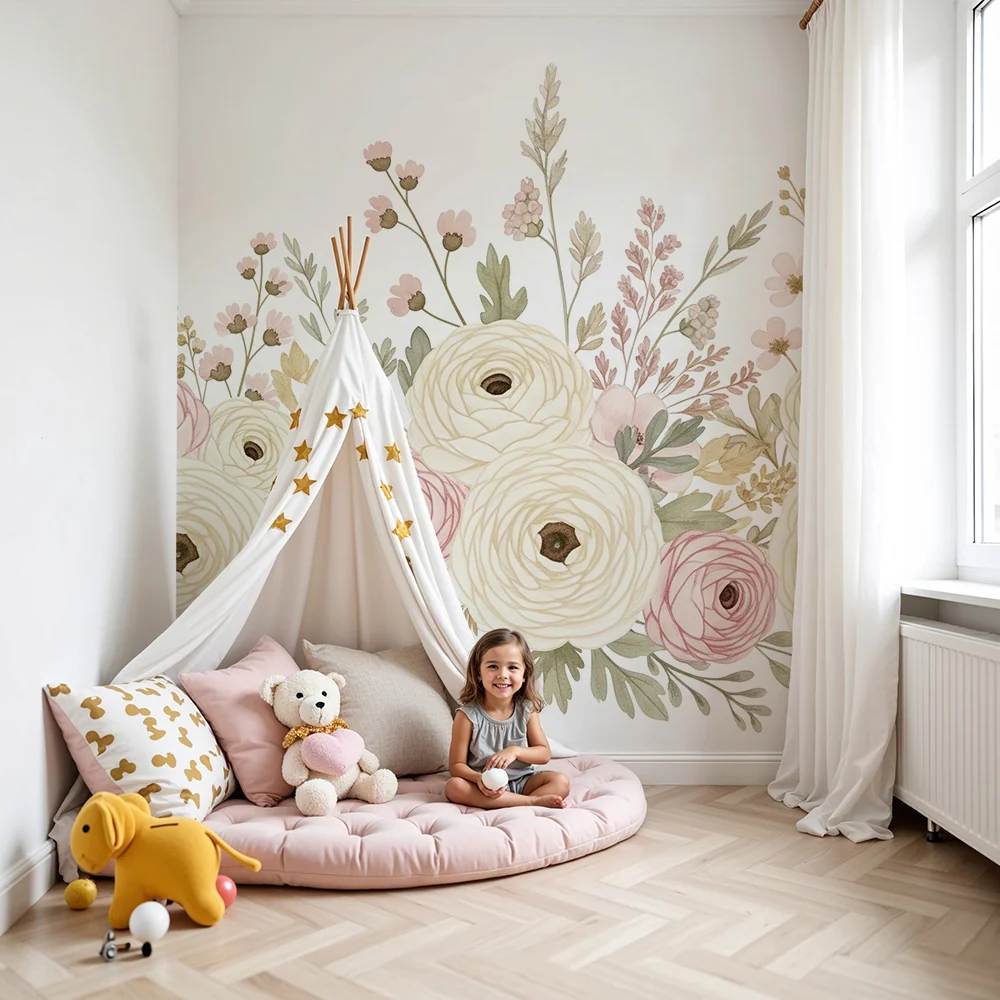 Papel de parede quarto bebê | Букет от цветя в нежни цветове