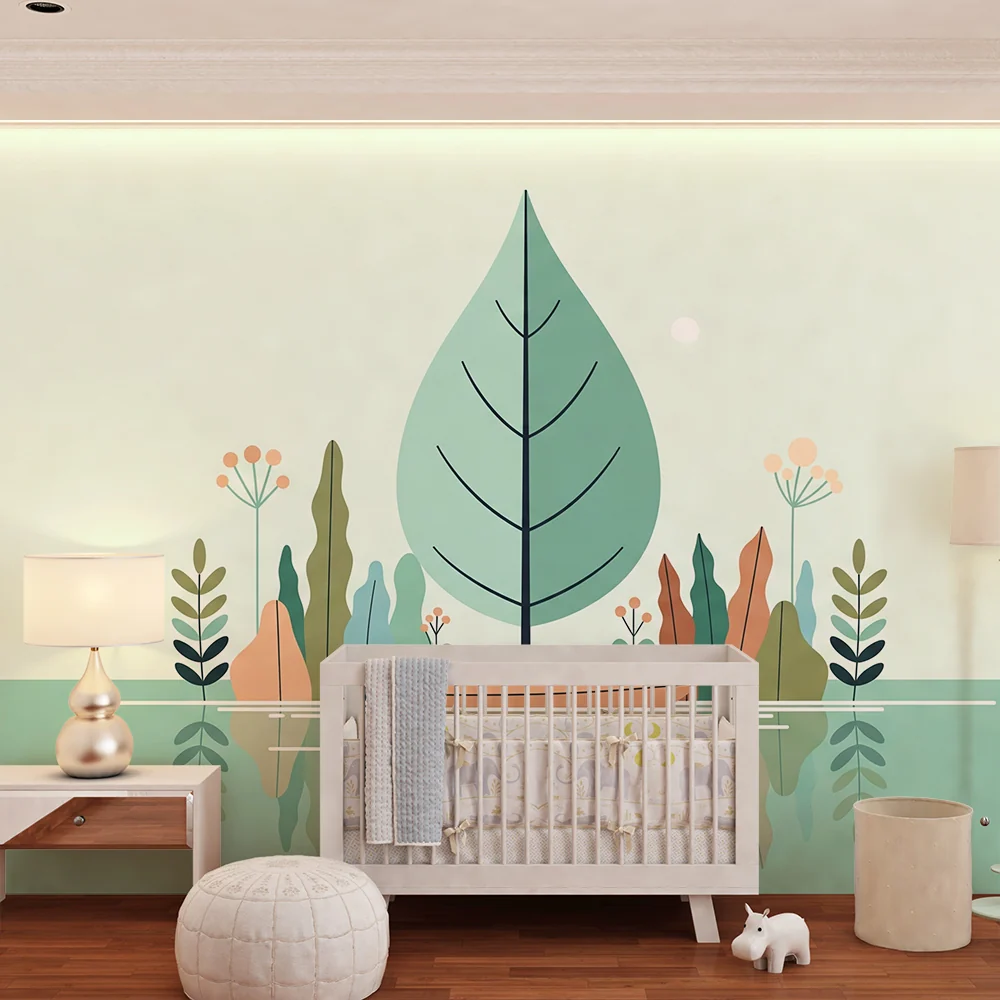 Papel de parede quarto bebê | Покоен кораб и цветно листва върху спокоен езерен бряг