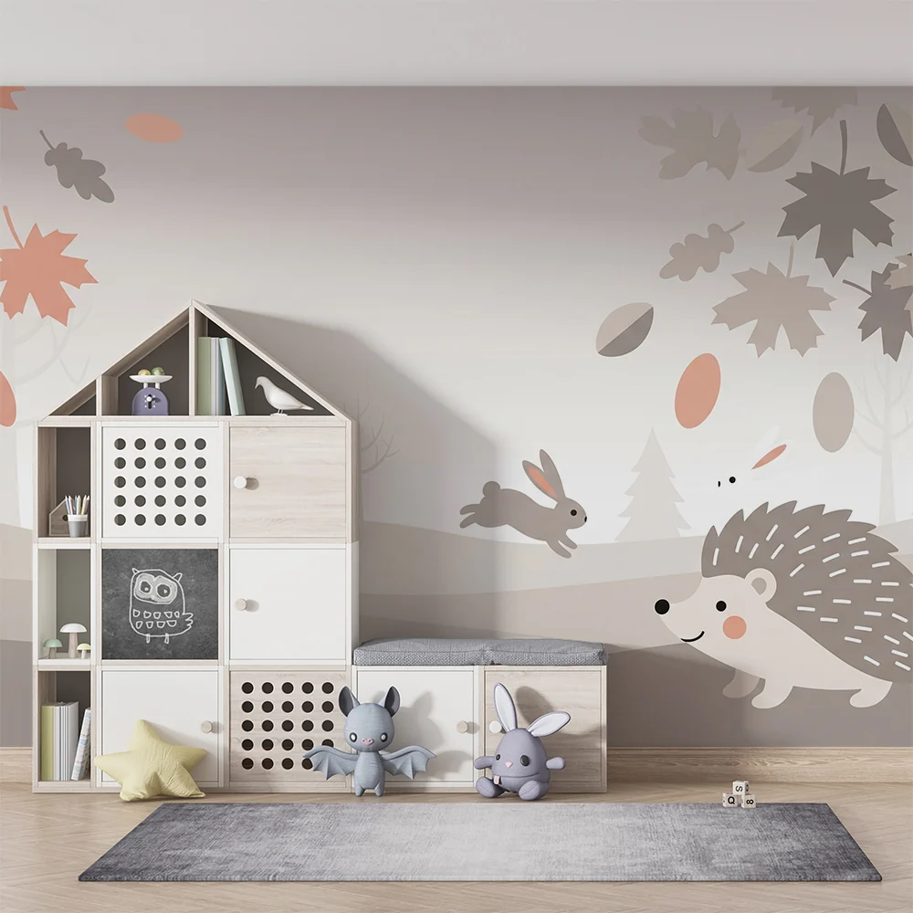 Papel de parede quarto bebê | Зайци и игливици в нежна есенна пейзажна